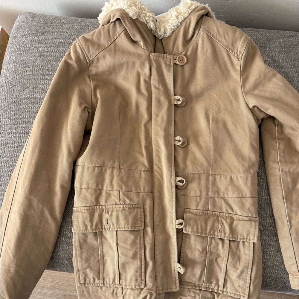 Roxy Tan Hooded Jacket with Cream Lining